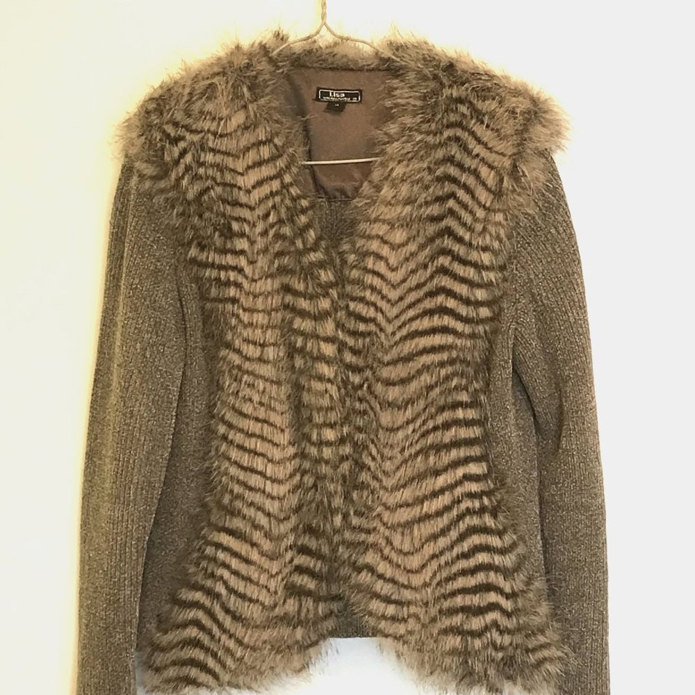 Lisa International Faux Fur Cardigan Sweater